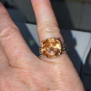 Amber stone ring and silver setting size 6